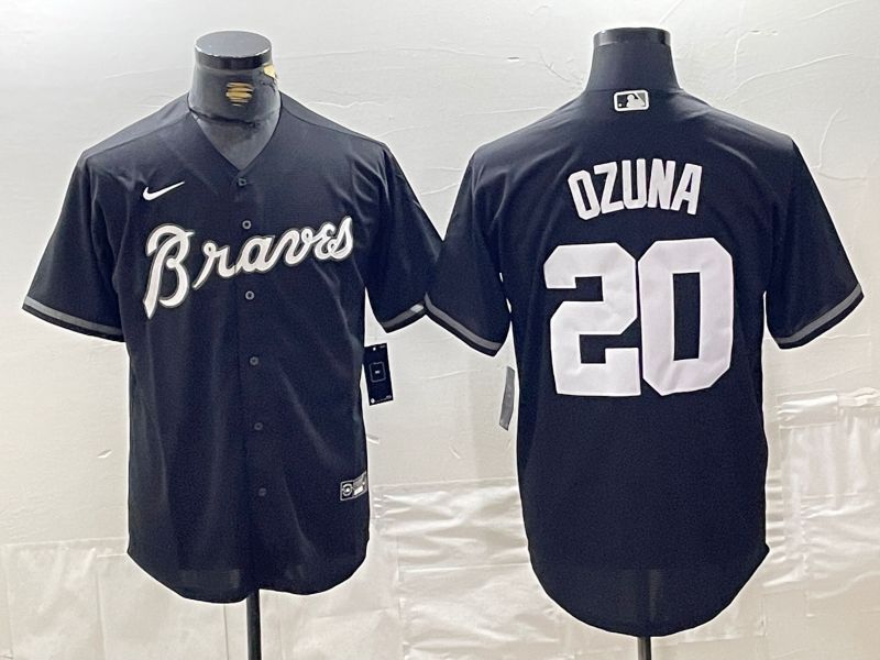 Men Atlanta Braves #20 Ozuna Black Fashion Nike Game MLB Jersey style 2